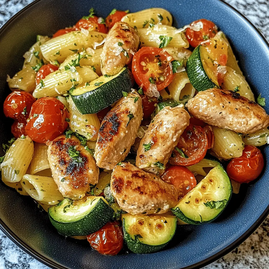Looking for a delicious weeknight meal? Try these Chicken Sausages with Zucchini, Tomatoes, and Pasta! This one-pan dinner is packed with flavor, featuring juicy chicken sausages, fresh zucchini, and ripe tomatoes. Perfect for a quick and satisfying family dinner. Save this recipe for easy meal prep or a tasty weekend feast!