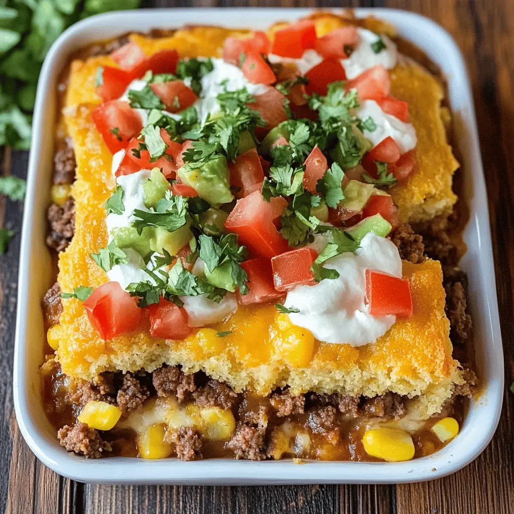 This Cornbread Taco Bake is the cozy comfort food you didn’t know you needed! Packed with savory ground meat, zesty taco seasoning, and topped with a sweet cornbread crust, it’s perfect for family dinners or a fun game night. Save this recipe for an easy weeknight meal that everyone will love!