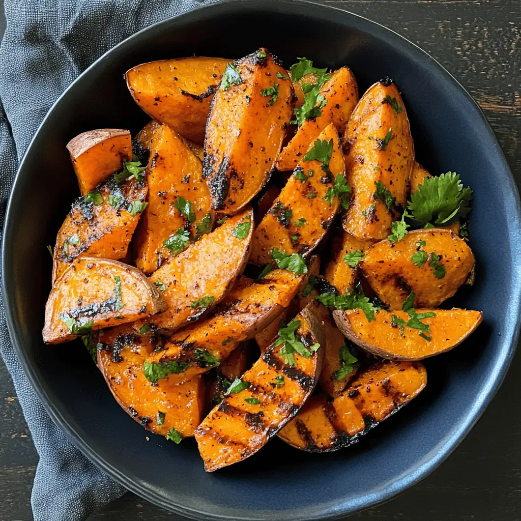 These Grilled Cilantro-Lime Sweet Potatoes are a vibrant and fresh side dish that will brighten any meal! Bursting with zesty lime and fragrant cilantro, they pair perfectly with your favorite grilled proteins. Save this recipe for your next BBQ or casual dinner party, and impress your guests with these deliciously smoky and tangy sweet potatoes!