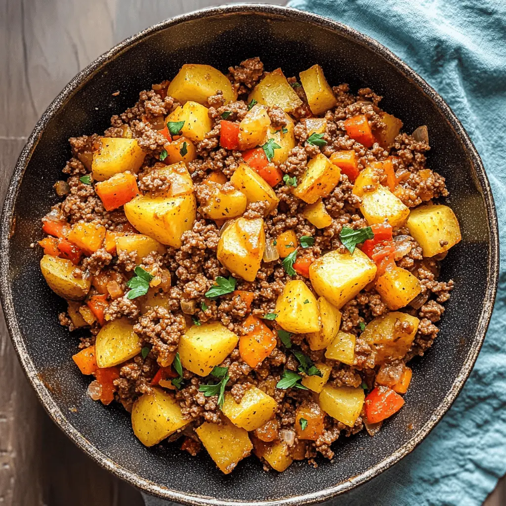 Satisfy your hunger with this easy Ground Beef and Potatoes recipe! It's packed with hearty flavors from tender beef and perfectly roasted potatoes, making it a perfect weeknight dinner or comfort food dish. Save this pin to whip up a cozy meal that the whole family will love, anytime!
