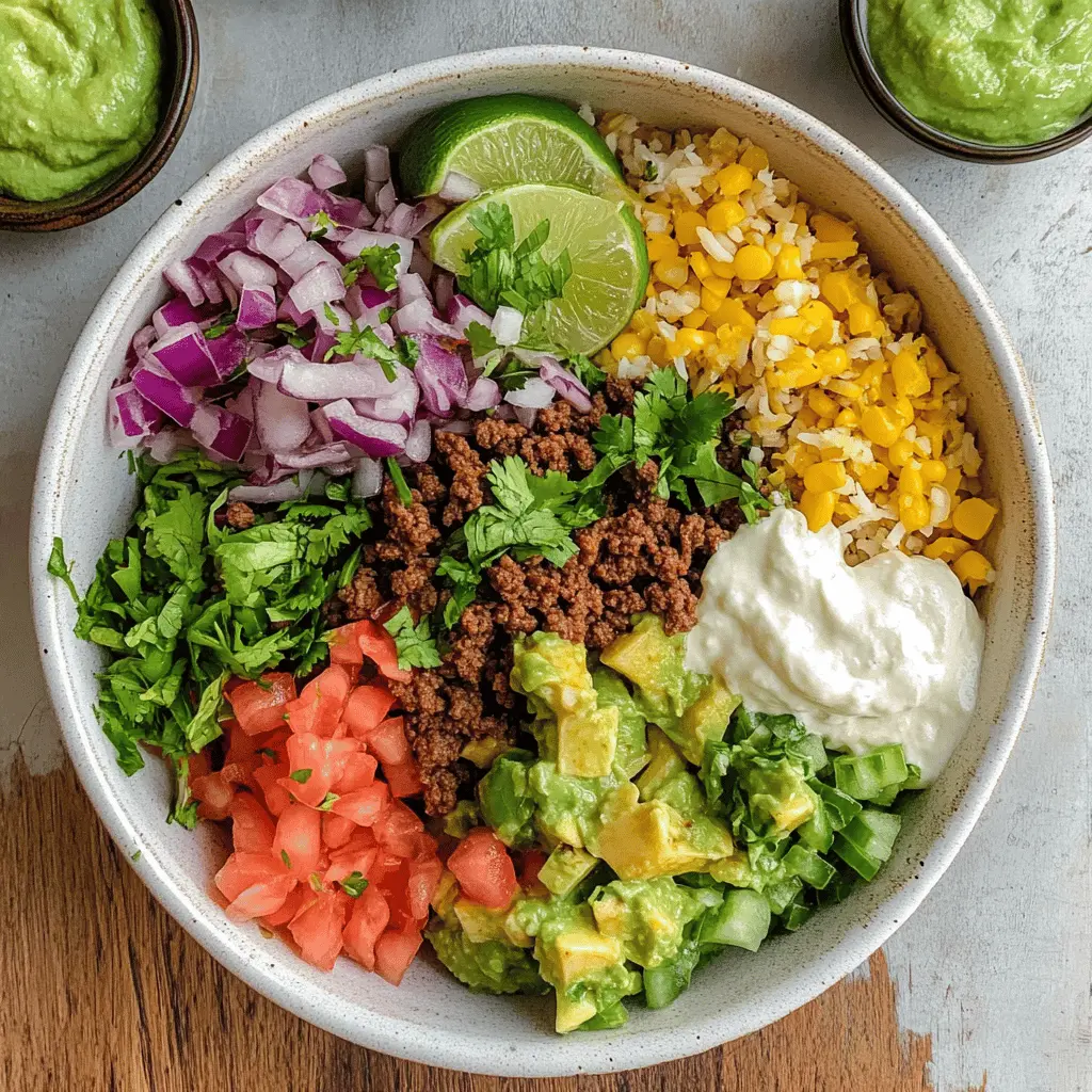 Enjoy a hearty Ground Beef Burrito Bowl that's packed with flavor! This easy recipe features seasoned ground beef, fluffy rice, fresh veggies, and zesty toppings all in one bowl. Perfect for a quick family dinner or meal prep for the week ahead. Save this pin for your next taco night and bring a fiesta to your table!