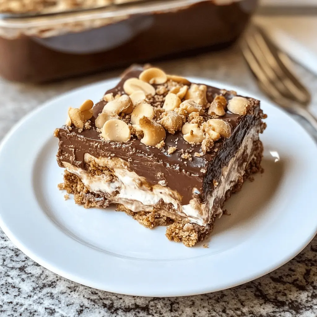 Layers of creamy peanut butter and rich chocolate make this No Bake Peanut Butter Chocolate Lasagna a true delight! Perfect for dessert lovers, this easy recipe combines a crunchy crust, fluffy filling, and a luscious chocolate topping. Save this pin for your next gathering or special occasion, and treat your friends and family to a sweet indulgence they won't forget!