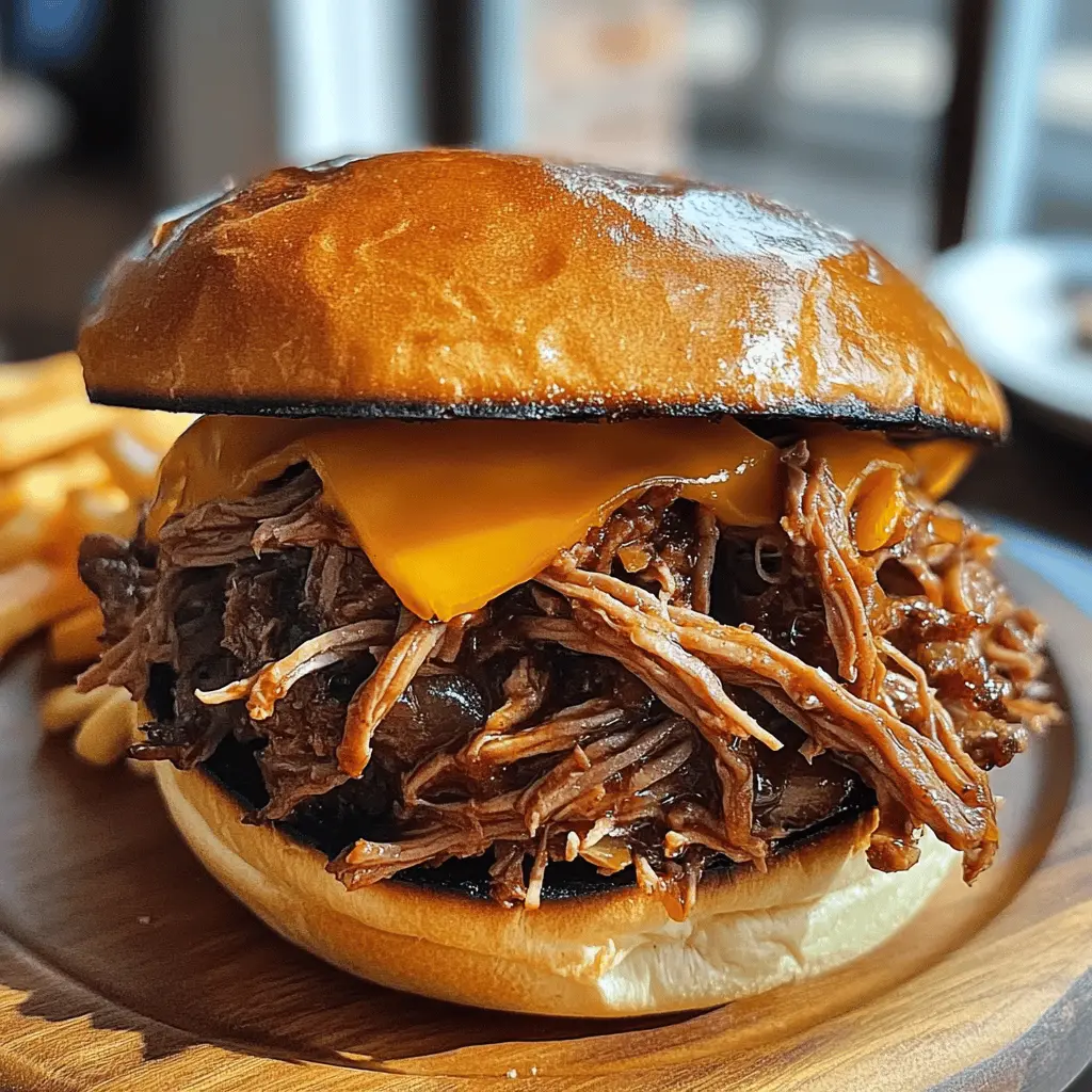 Get ready to treat your taste buds with this mouthwatering Pulled Beef Sandwich! Tender, slow-cooked beef layered with your favorite barbecue sauce and served on a soft bun makes for a delicious meal any day of the week. Perfect for game day or a cozy family dinner. Save this recipe for easy and satisfying meals that everyone will love!
