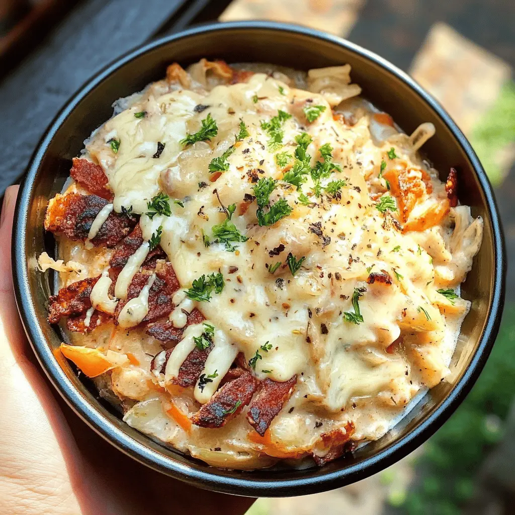 Enjoy a comforting twist on the classic Reuben sandwich with this Reuben in a Bowl! Packed with layers of corned beef, tangy sauerkraut, and melted Swiss cheese, this dish is a deliciously easy solution for lunch or dinner. Perfect for busy weeknights, save this hearty recipe now for a satisfying meal the whole family will love!