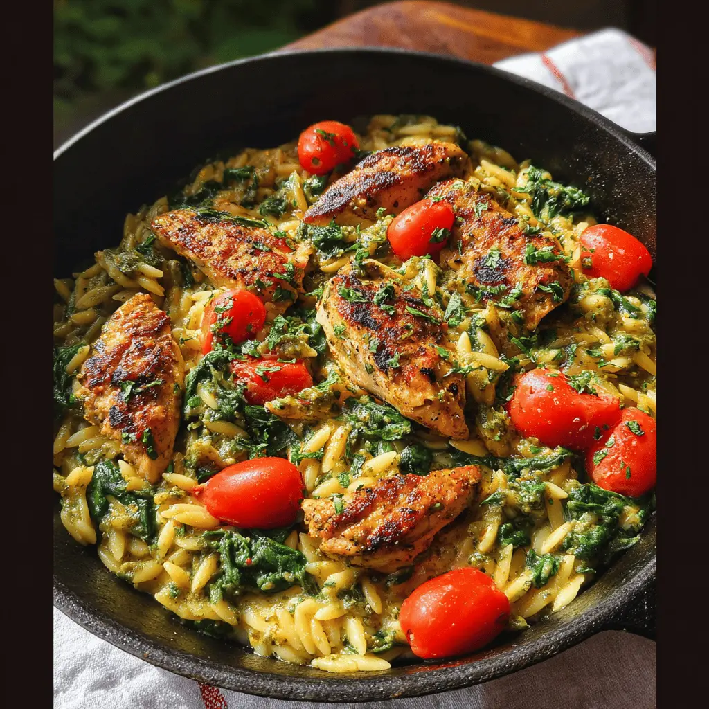 Easy Chicken Orzo with Spinach and Pesto
