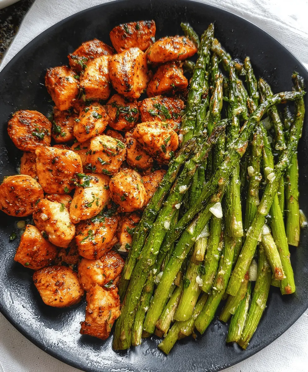 Easy Garlic Butter Chicken Bites with Asparagus