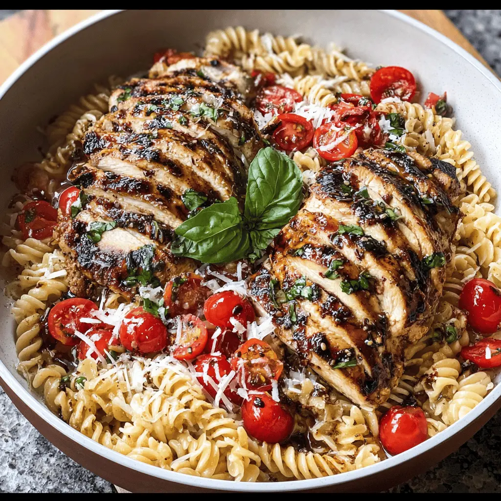 Easy Tomato Basil Pasta with Balsamic Grilled Chicken