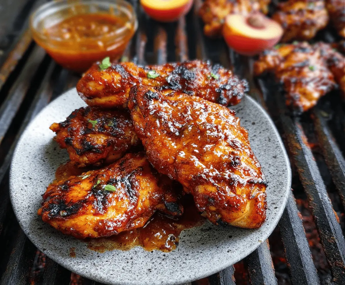 Easy Peach Bourbon BBQ Grilled Chicken