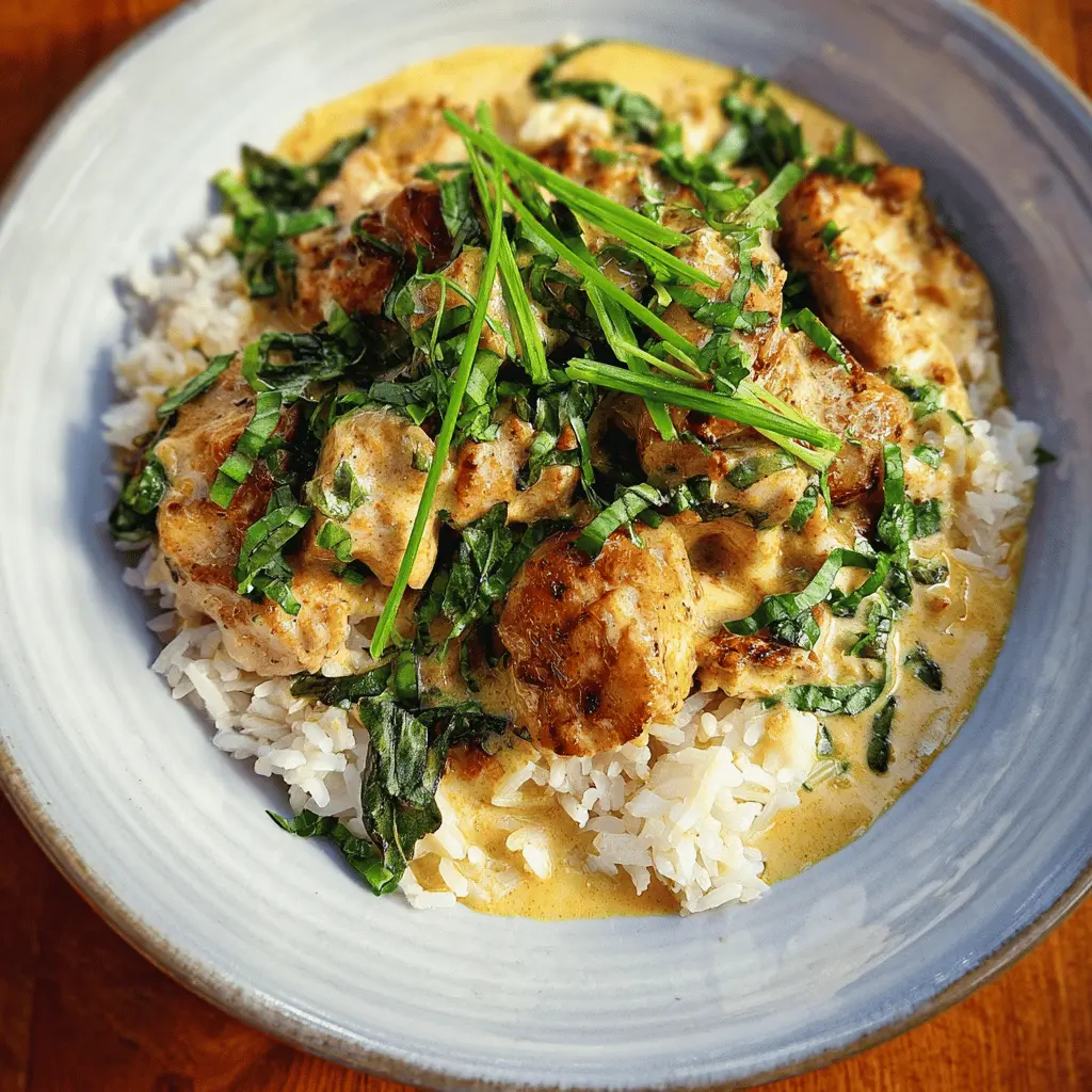Easy Basil Chicken with Creamy Coconut Curry Sauce
