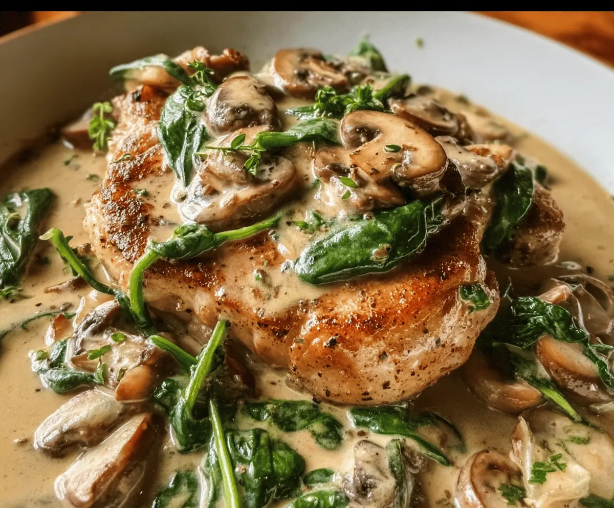 Easy Creamy Spinach Mushroom Pork Chops Recipe