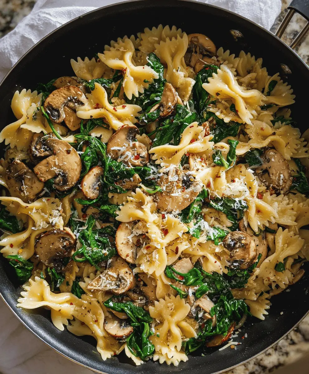 Easy Parmesan Spinach Mushroom Pasta Skillet