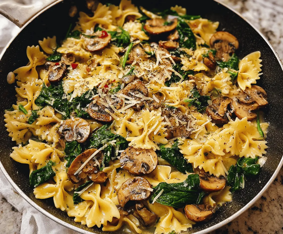 Easy Parmesan Spinach Mushroom Pasta Skillet
