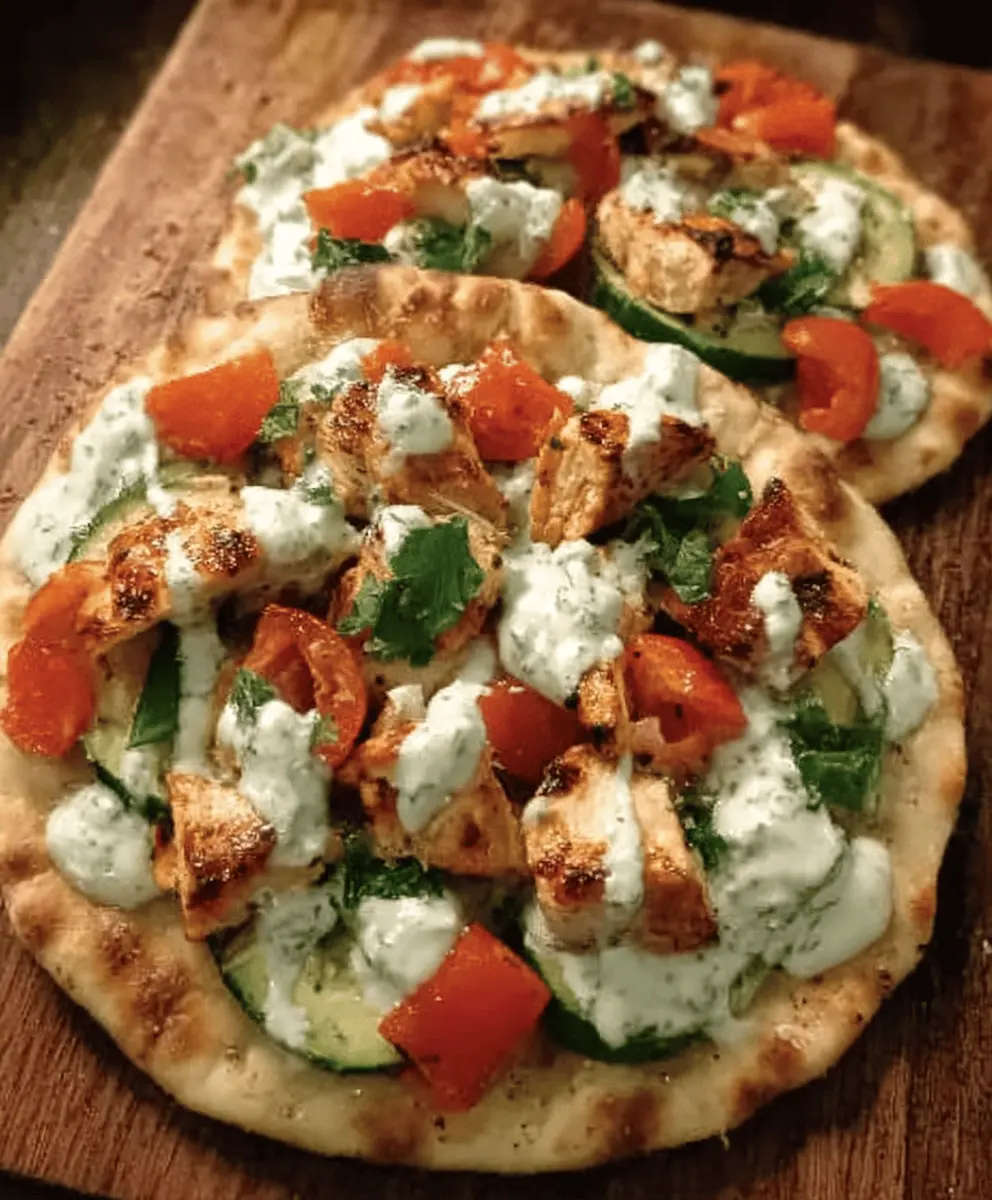 Easy Tzatziki Chicken and Veggie Naan Pizza