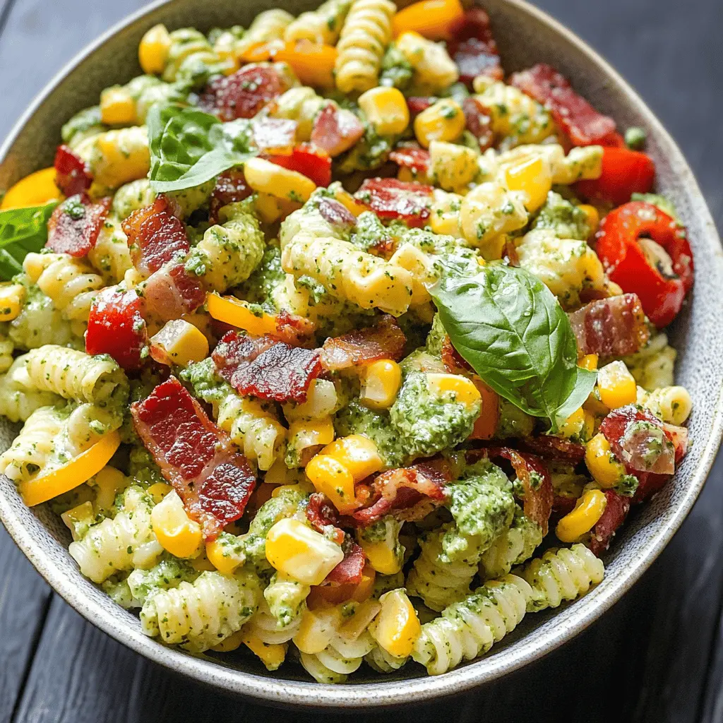 Easy Corn Pasta Salad with Bacon and Creamy Pesto