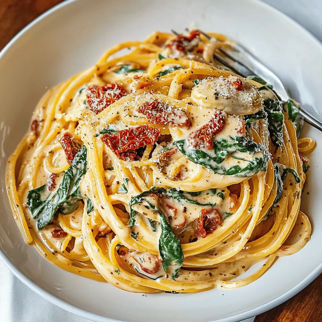Easy Spaghetti with Spinach and Sun-Dried Tomato Cream Sauce