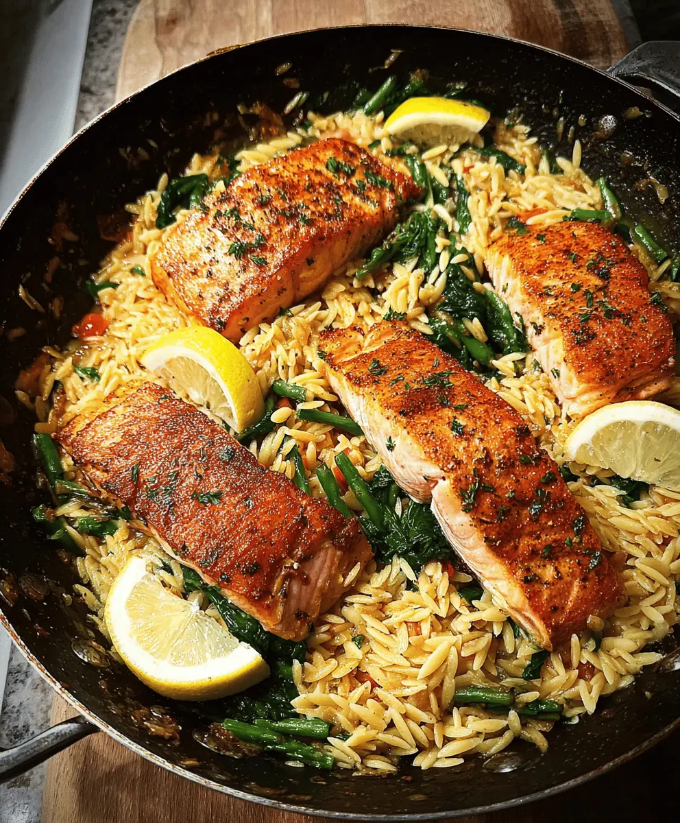 Easy One Skillet Salmon with Lemon Orzo Recipe