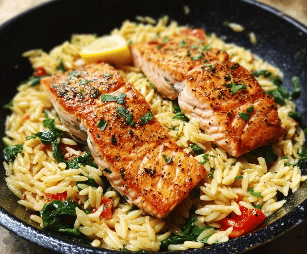Easy One Skillet Salmon with Lemon Orzo Recipe