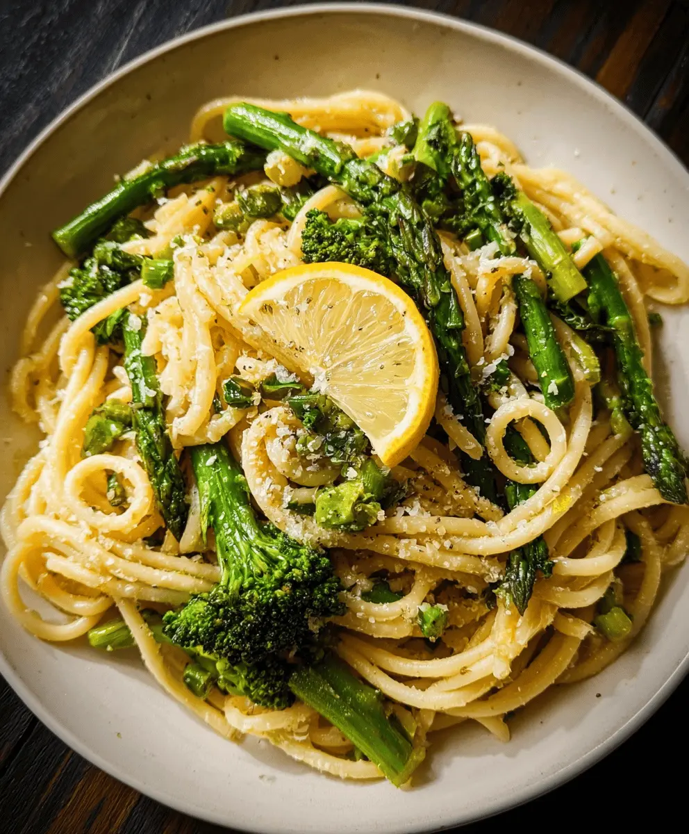 Lemon Garlic Pasta with Broccoli and Asparagus Recipe