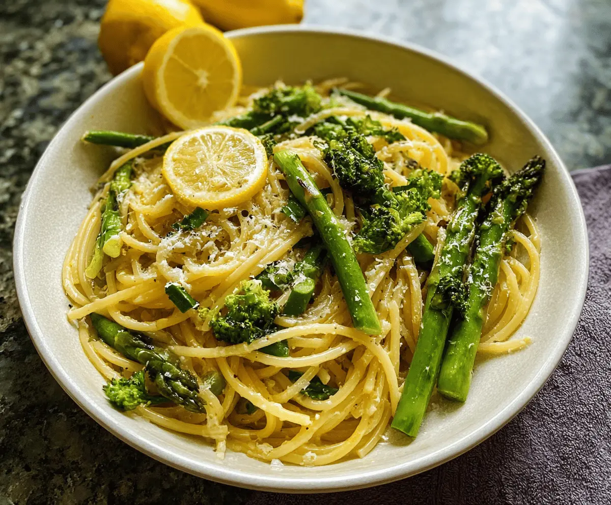 Lemon Garlic Pasta with Broccoli and Asparagus Recipe