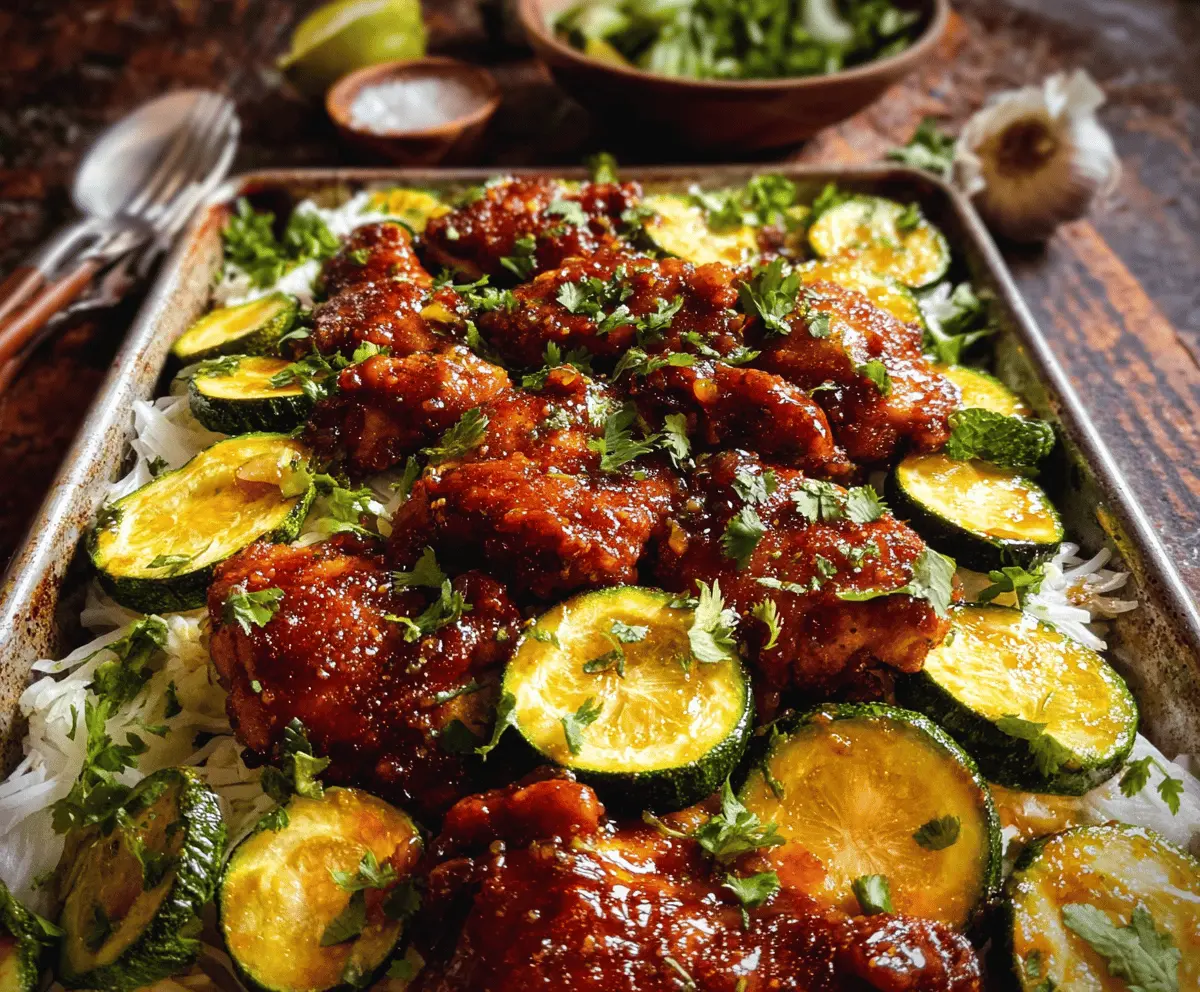 Easy Sheet Pan Hot Honey Garlic Chicken and Zucchini
