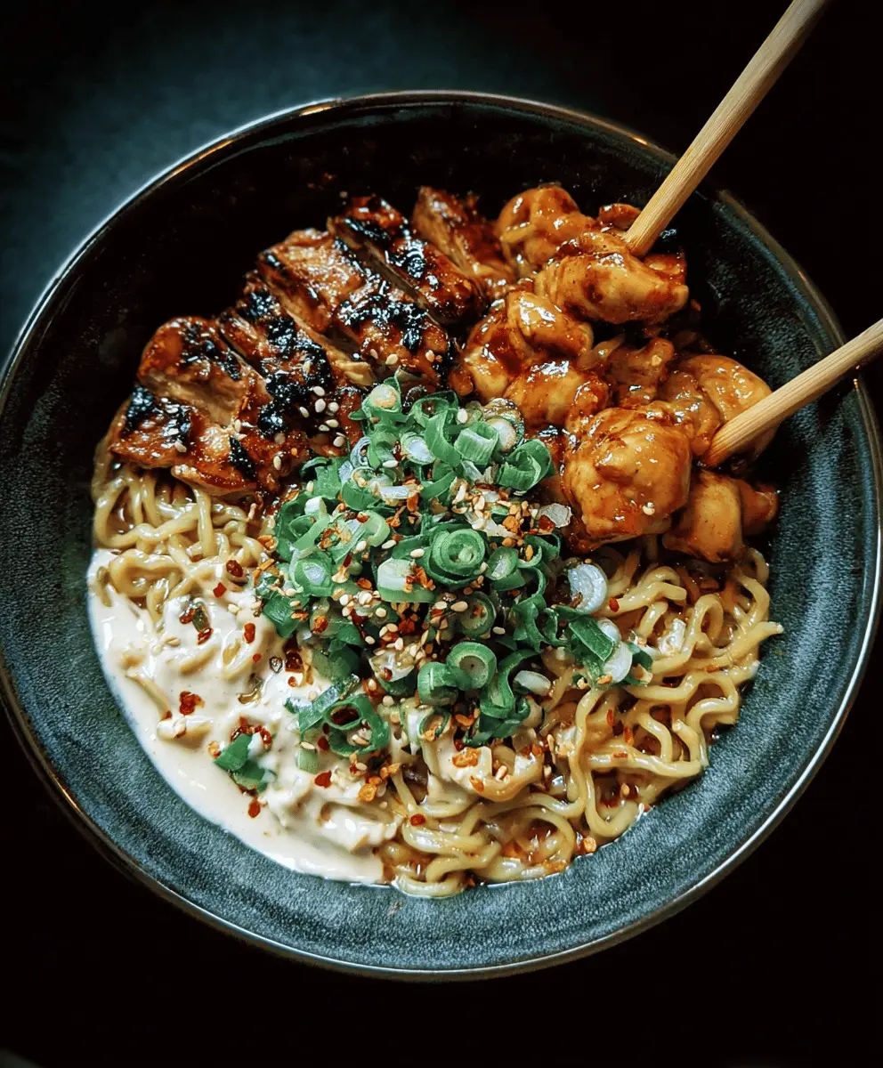 Fiery Chicken Ramen With Creamy Garlic Sauce