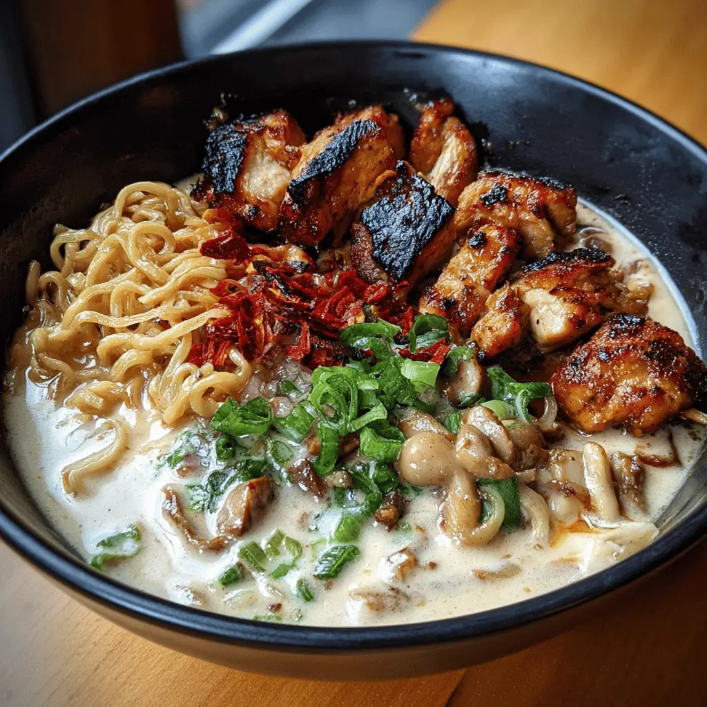 Fiery Chicken Ramen With Creamy Garlic Sauce