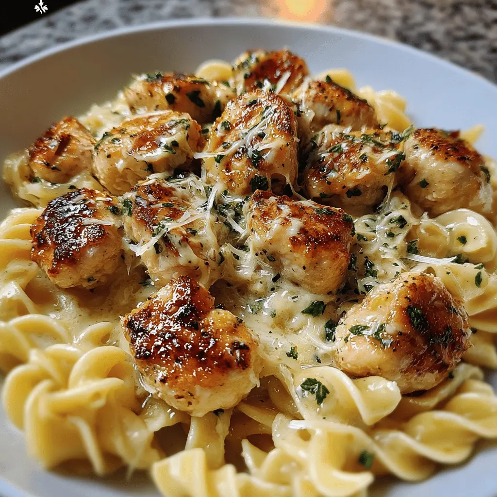 Garlic Butter Chicken Bites with Creamy Parmesan Pasta