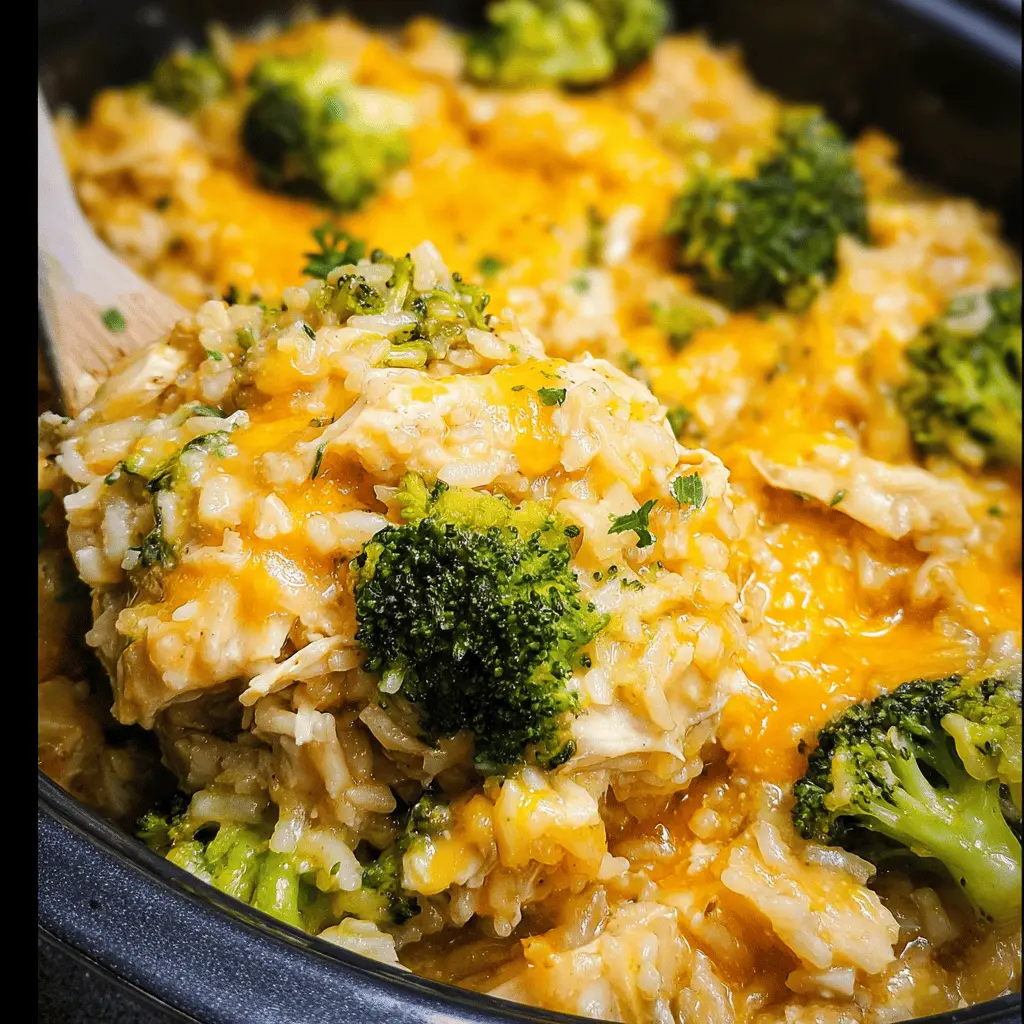 Easy Crockpot Cheesy Chicken Broccoli Rice Meal