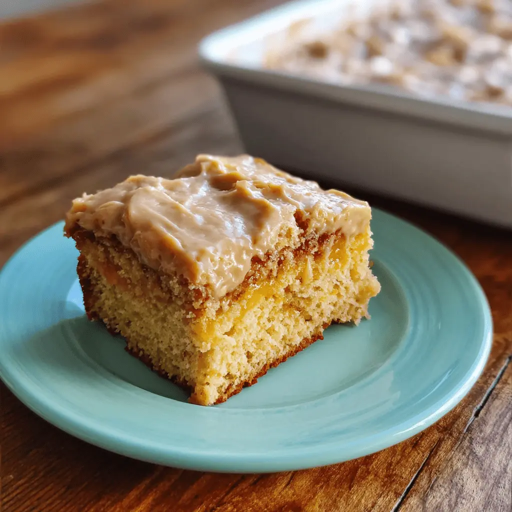 Moist Peach Cake with Brown Sugar Frosting