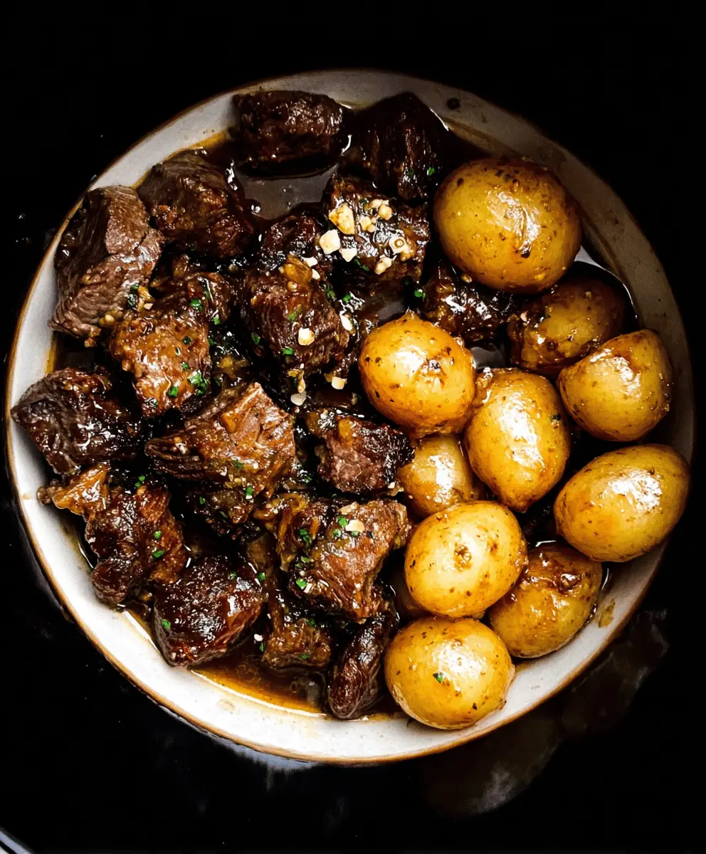 Slow Cooker Garlic Butter Beef Bites with Potatoes