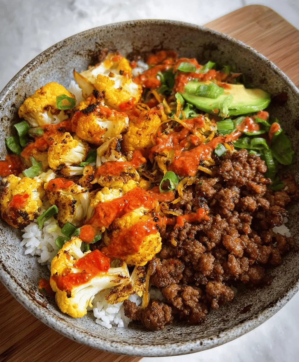 Crispy Chile Ground Beef and Cauliflower Bowls