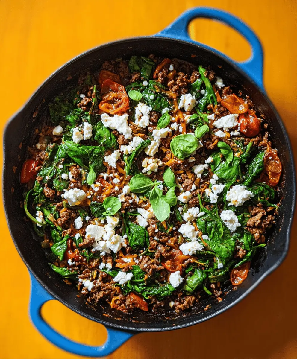Easy Ground Beef and Spinach Skillet with Feta