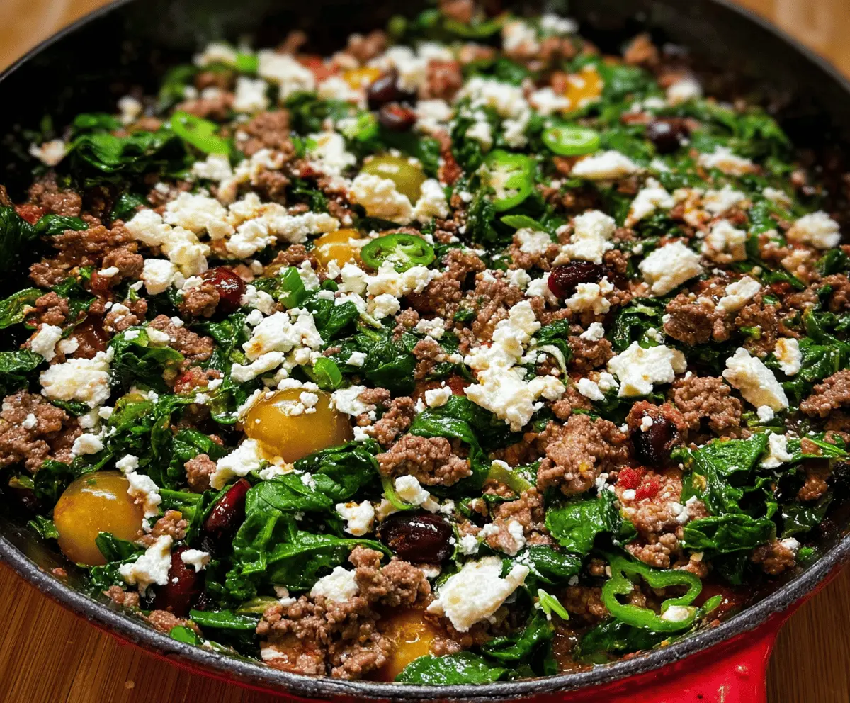 Easy Ground Beef and Spinach Skillet with Feta