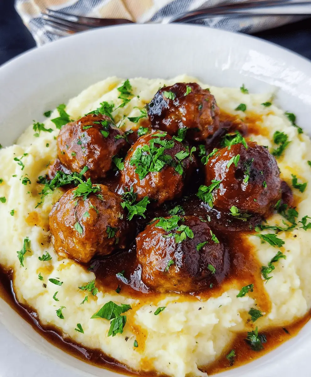 Easy Salisbury Meatballs with Creamy Mashed Potatoes