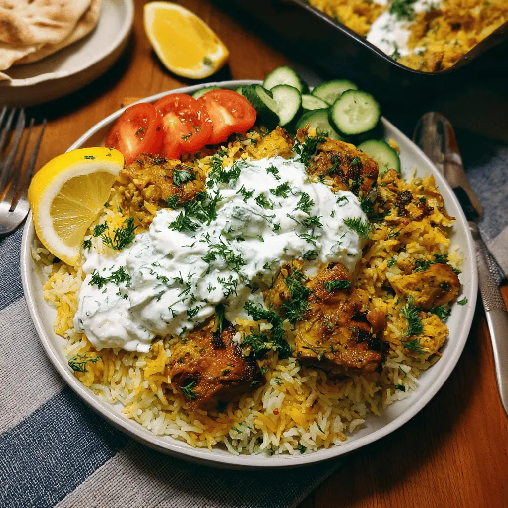 Easy Dump and Bake Chicken with Tzatziki Rice
