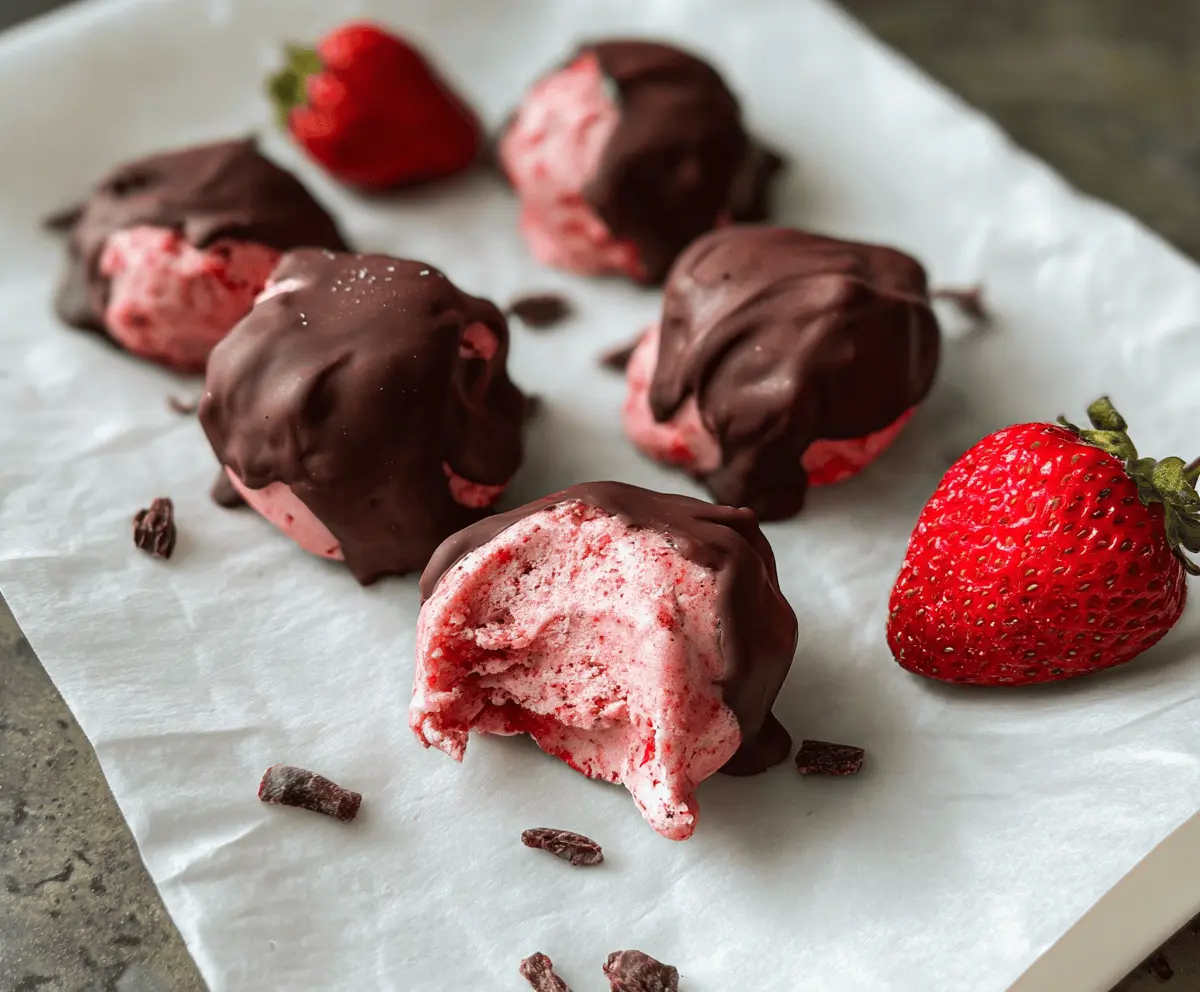 Easy Chocolate Strawberry Frozen Yogurt Bites